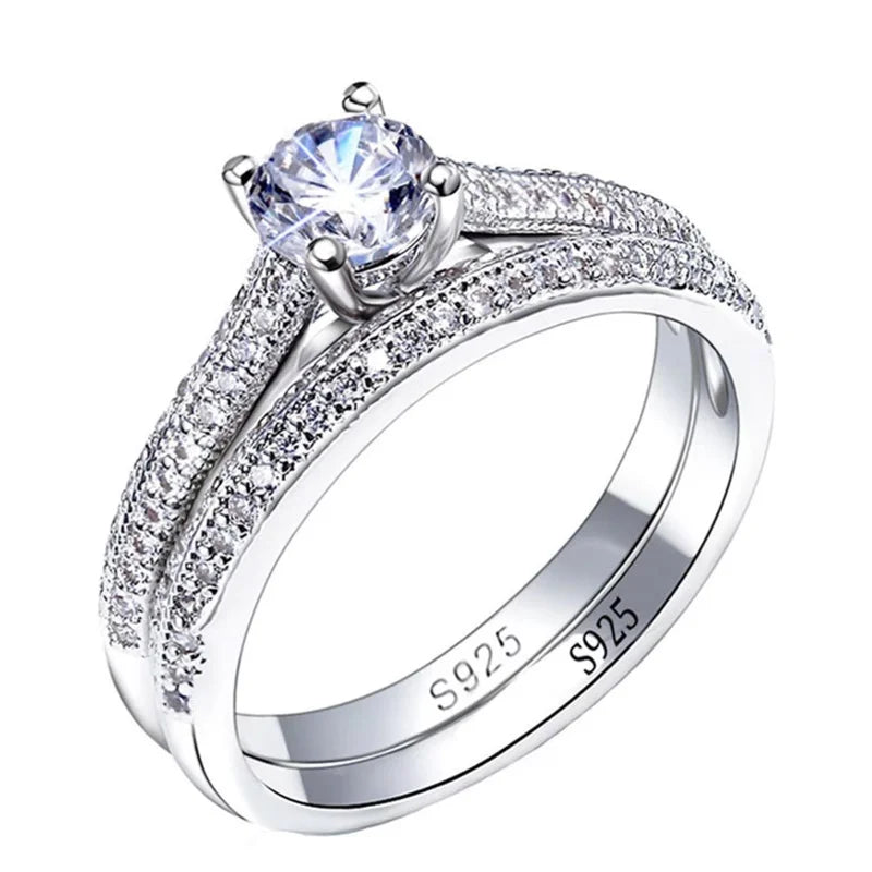 💍 Vintage Halo 925 Sterling Silver Wedding Ring Set