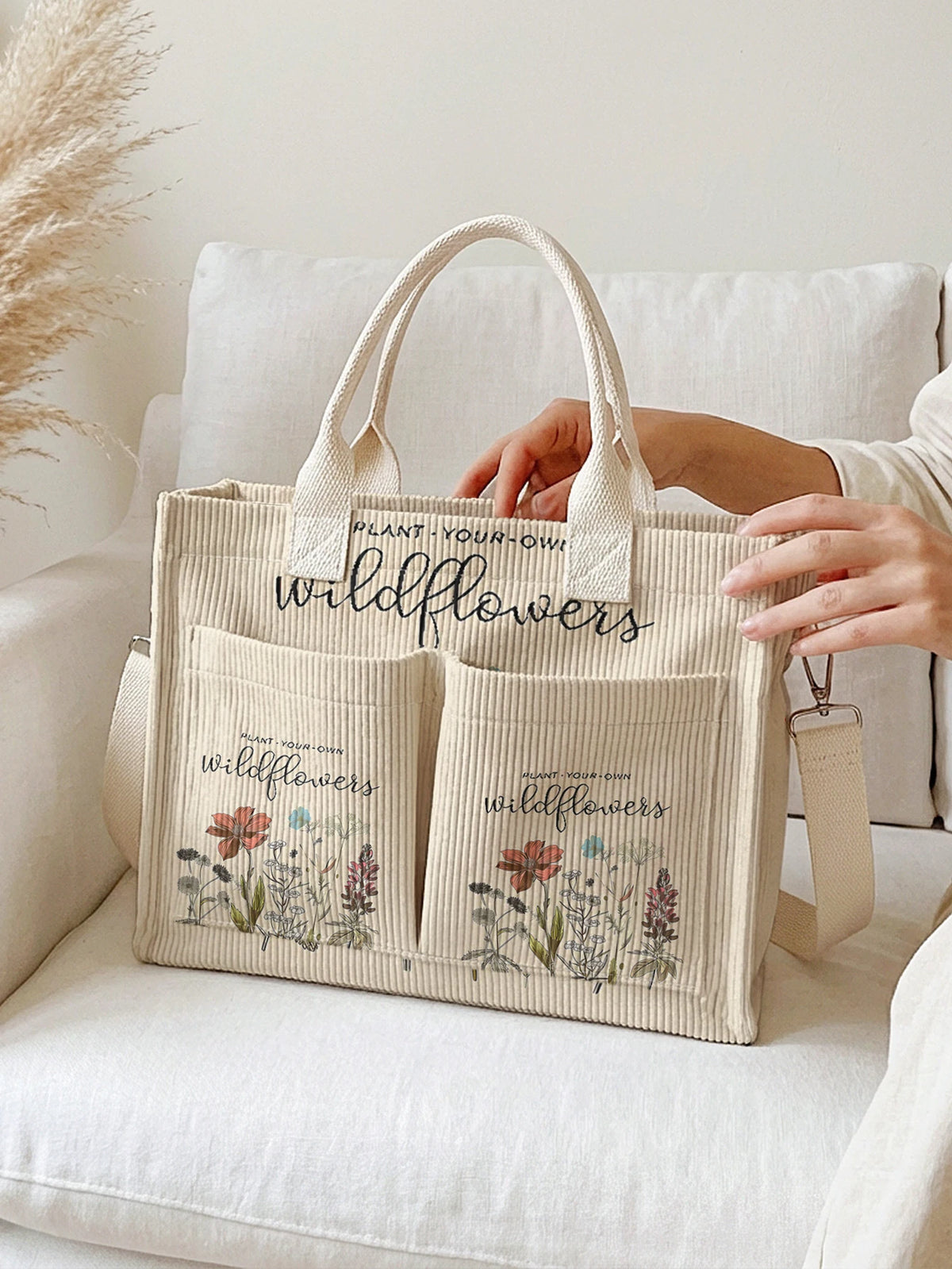 Wildflower Corduroy Tote Bag