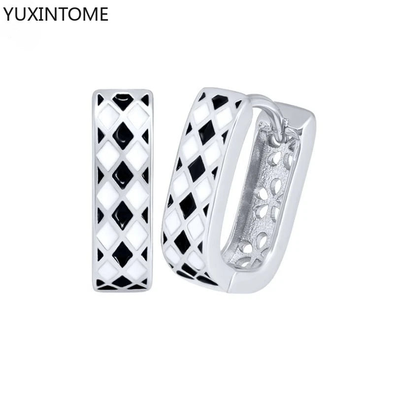 925 Silver Black Zircon Charm Hoops