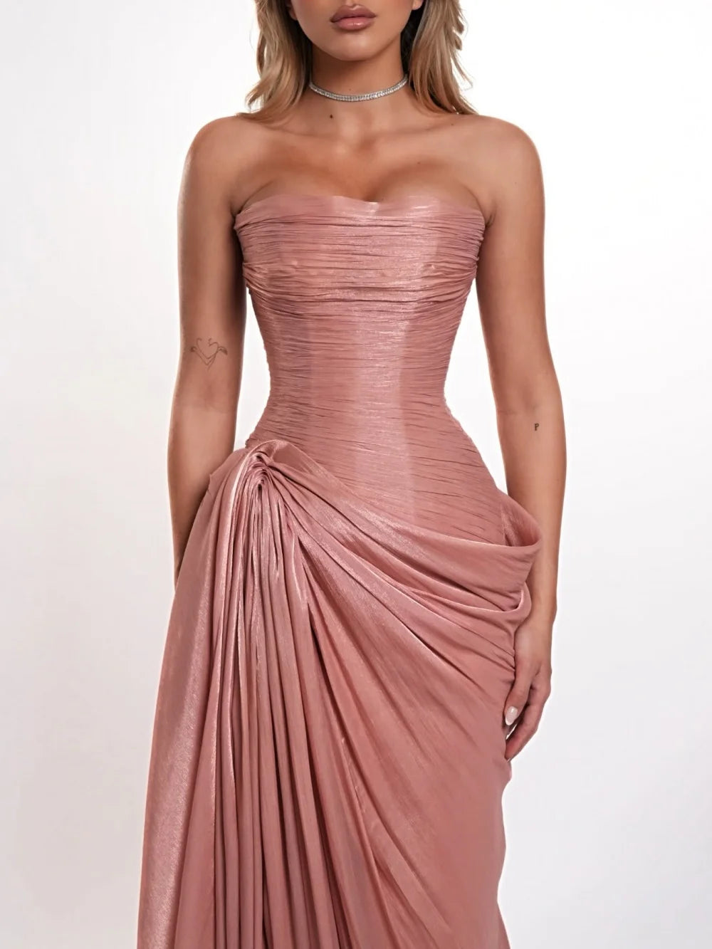 Dusty Pink Strapless Chiffon Gown