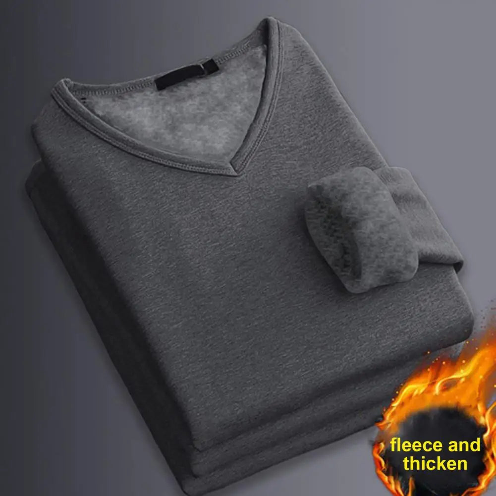 Men's Velvet-Lined V-Neck Long Sleeve Top