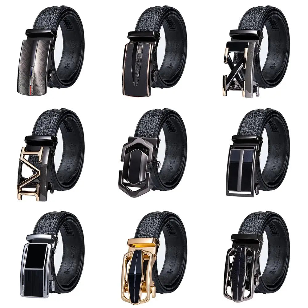 Men's Crocodile Leather Belt with Gold Buckle