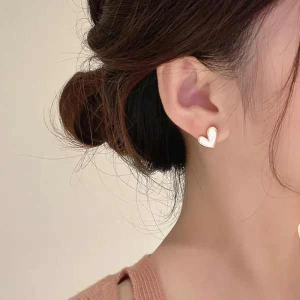 Vintage Rose Heart Enamel Studs