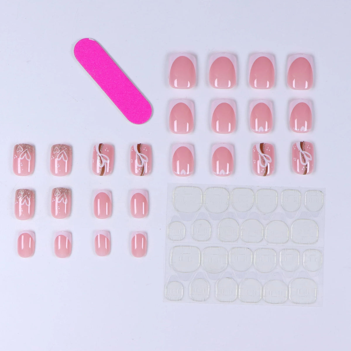 24-Piece Nude Pink Gold-Line Press-On Nails