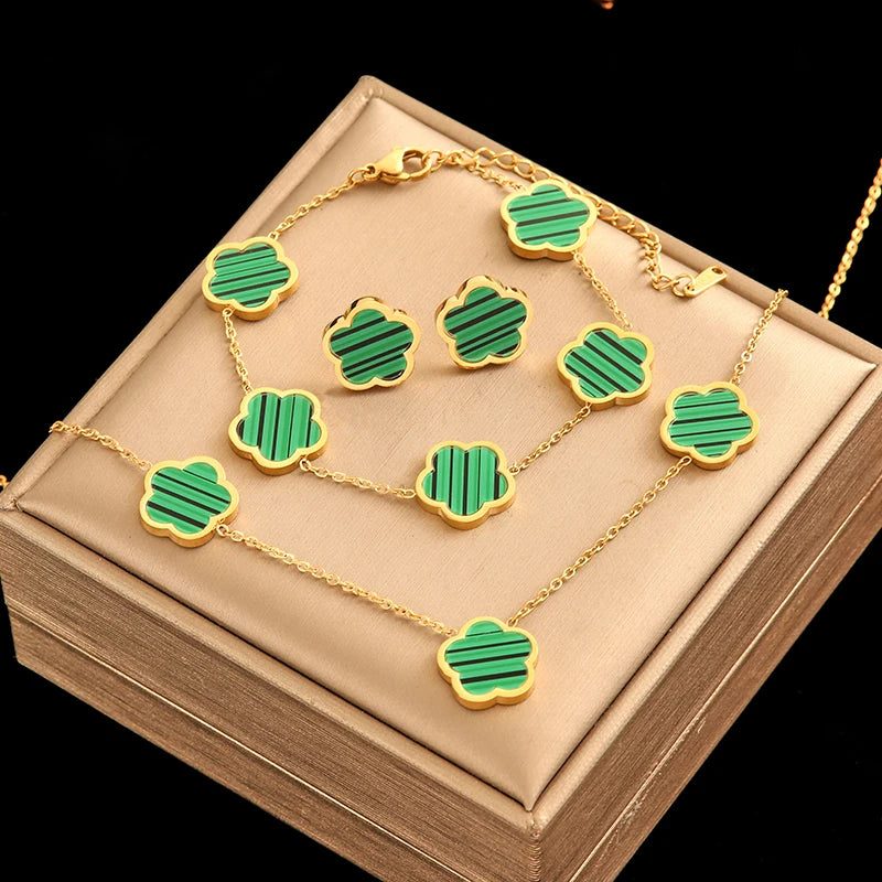 🌸 EILIECK Flower Clover Jewelry Set