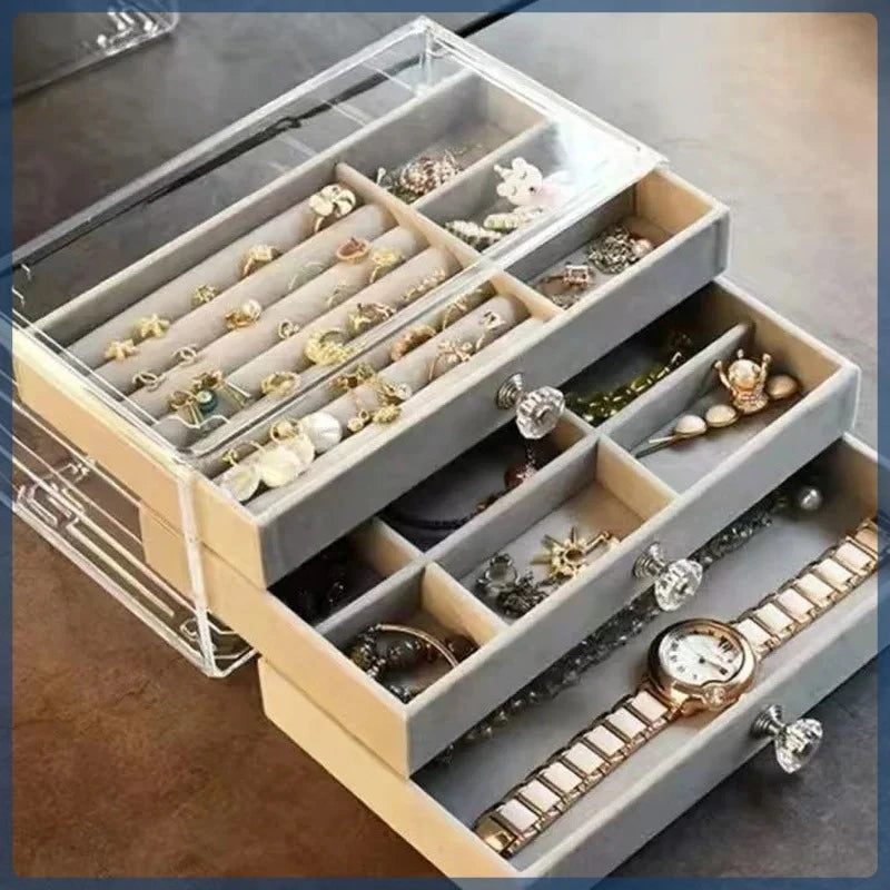 3-Drawer Velvet Jewelry Storage Box