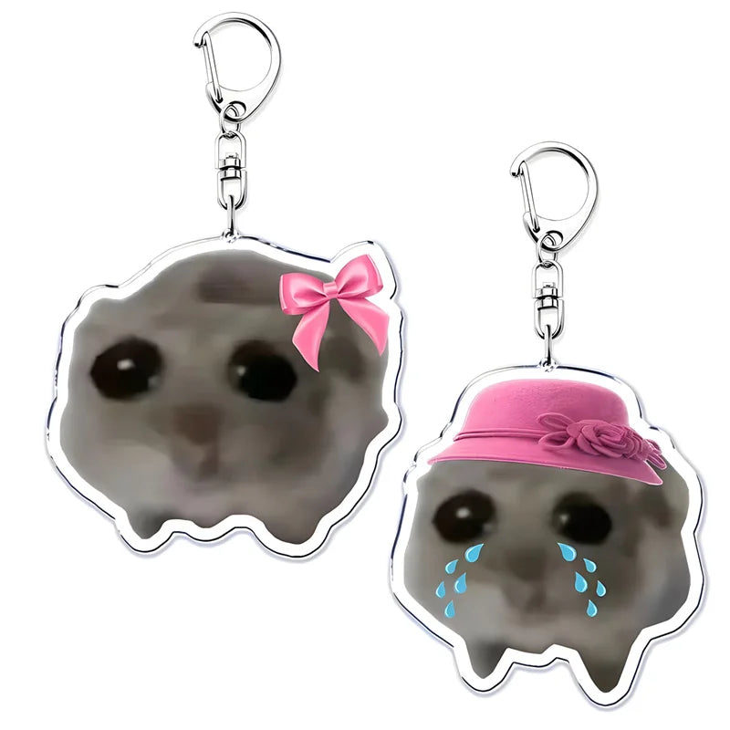 Crying Hamster Meme Keychain