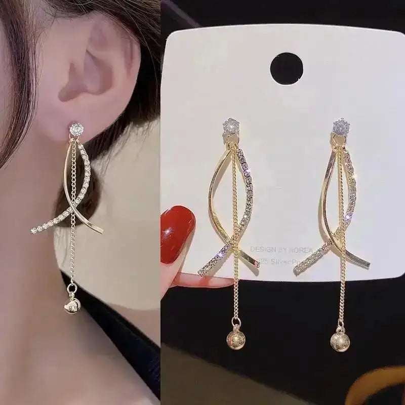 Zircon Pearl Tassel Earrings
