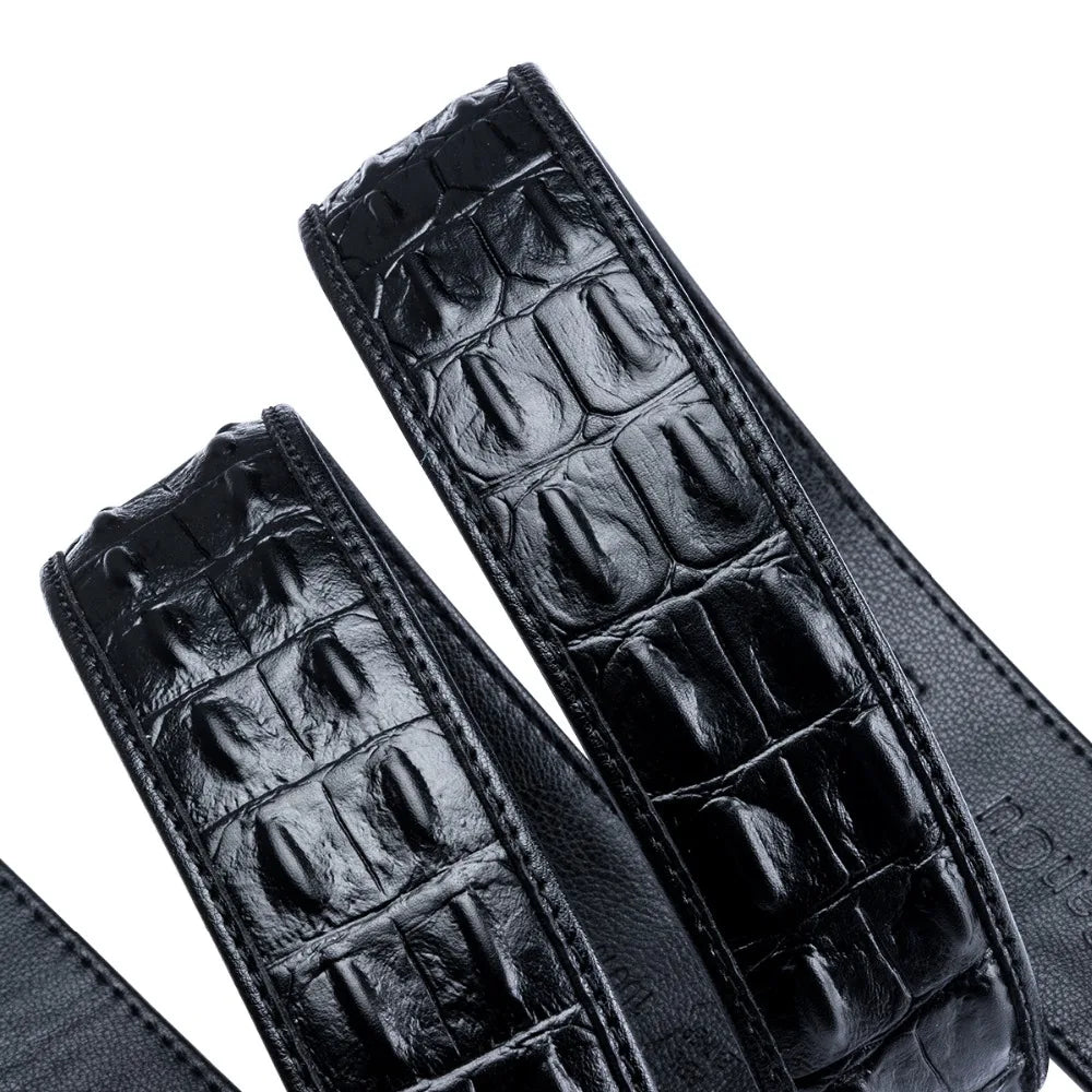 Men's Crocodile Leather Belt with Gold Buckle