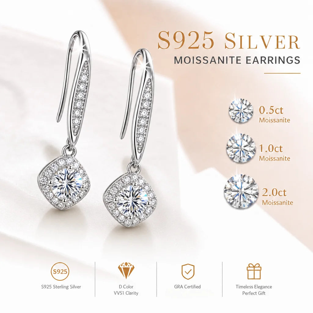 Moissanite Earrings – 18K Plated 925 Silver