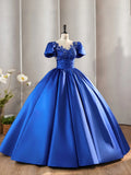 Puff Sleeve Applique Ball Gown