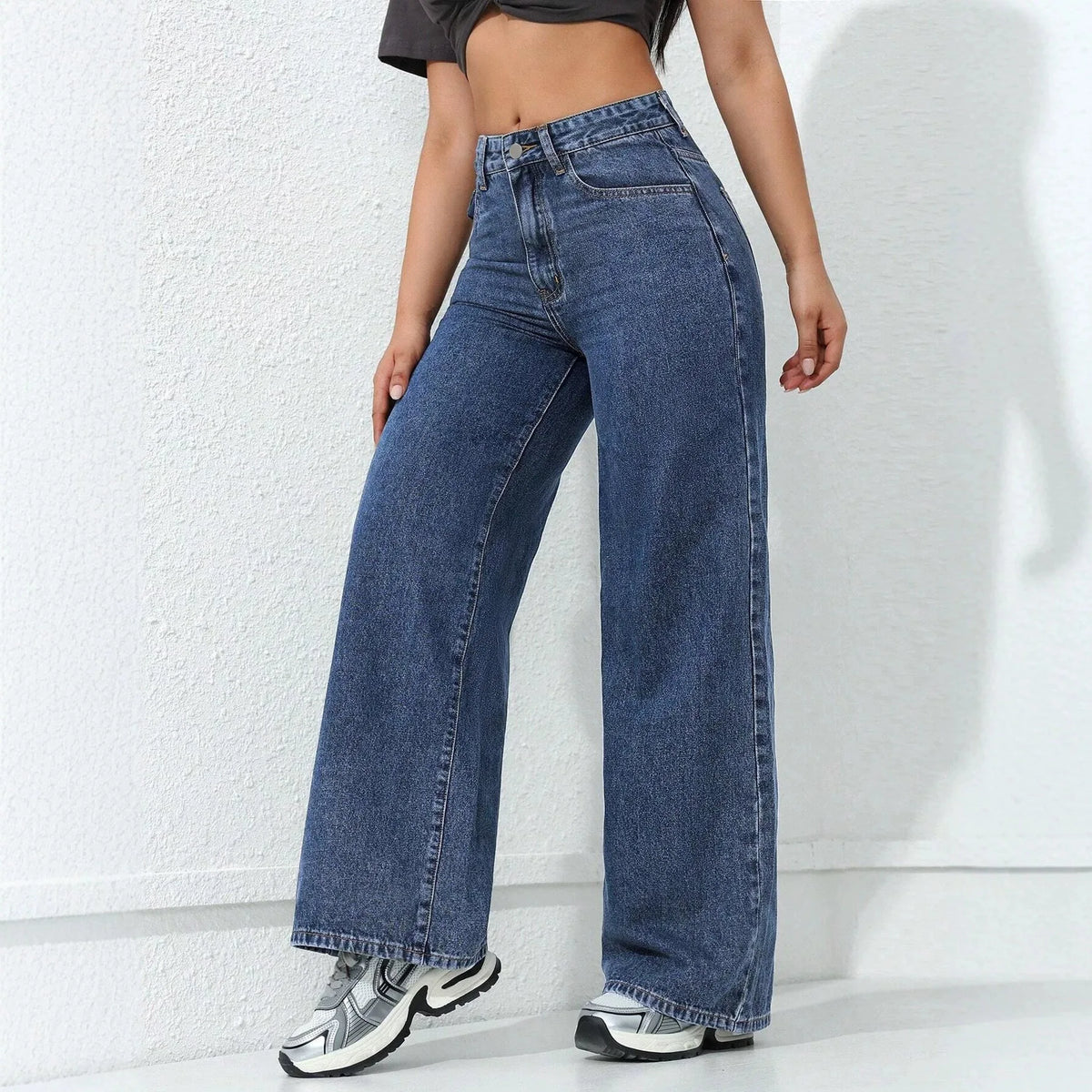 Blue Loose Floor-Length Jeans