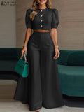 Short Sleeve Blouse & Wide-Leg Pants Set