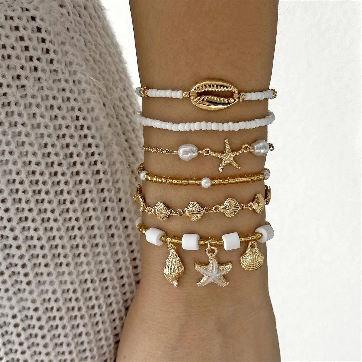 🐚 Beach Shell Starfish Bracelet Set