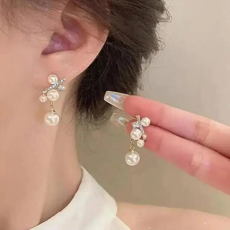 Zircon Pearl Tassel Earrings