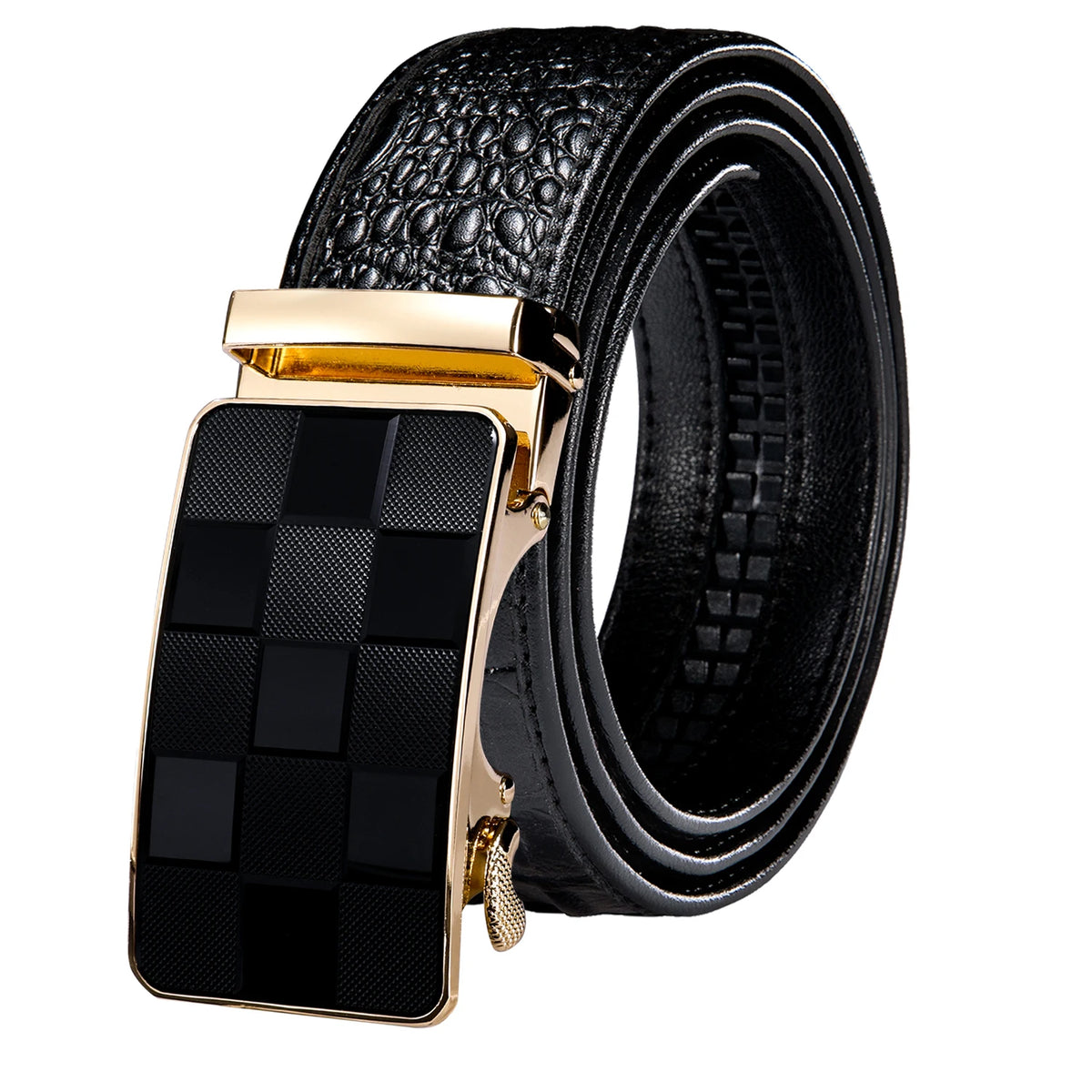 Men's Crocodile Leather Belt with Gold Buckle