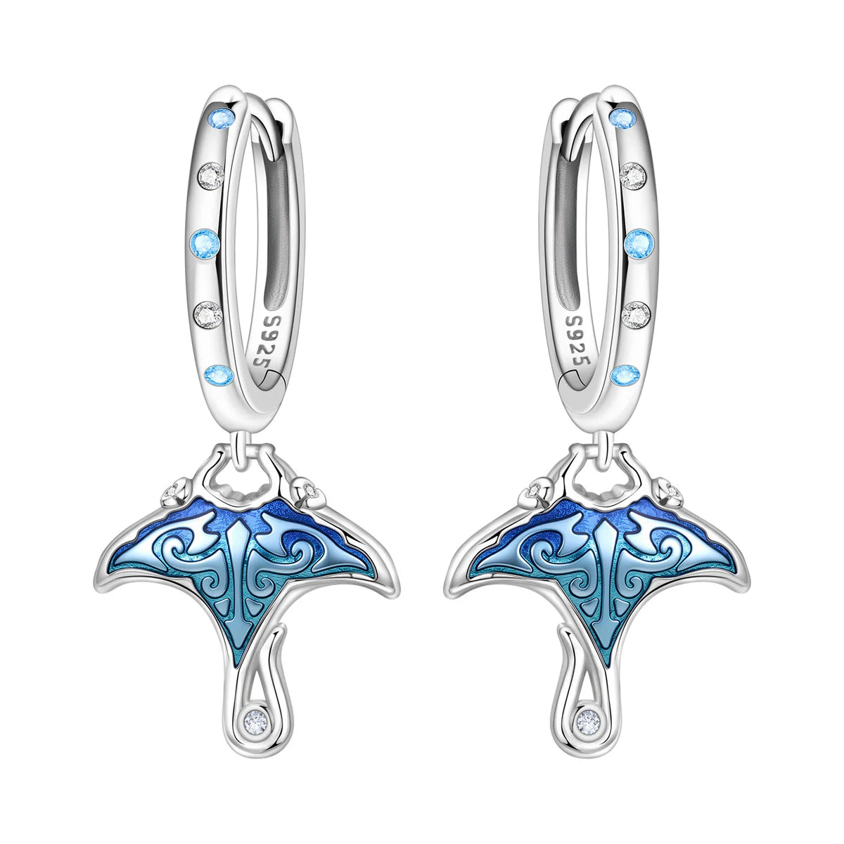 925 Silver Blue Betta Fish Earrings