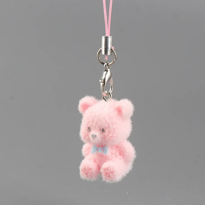 3D Flocked Bear Phone Lanyard