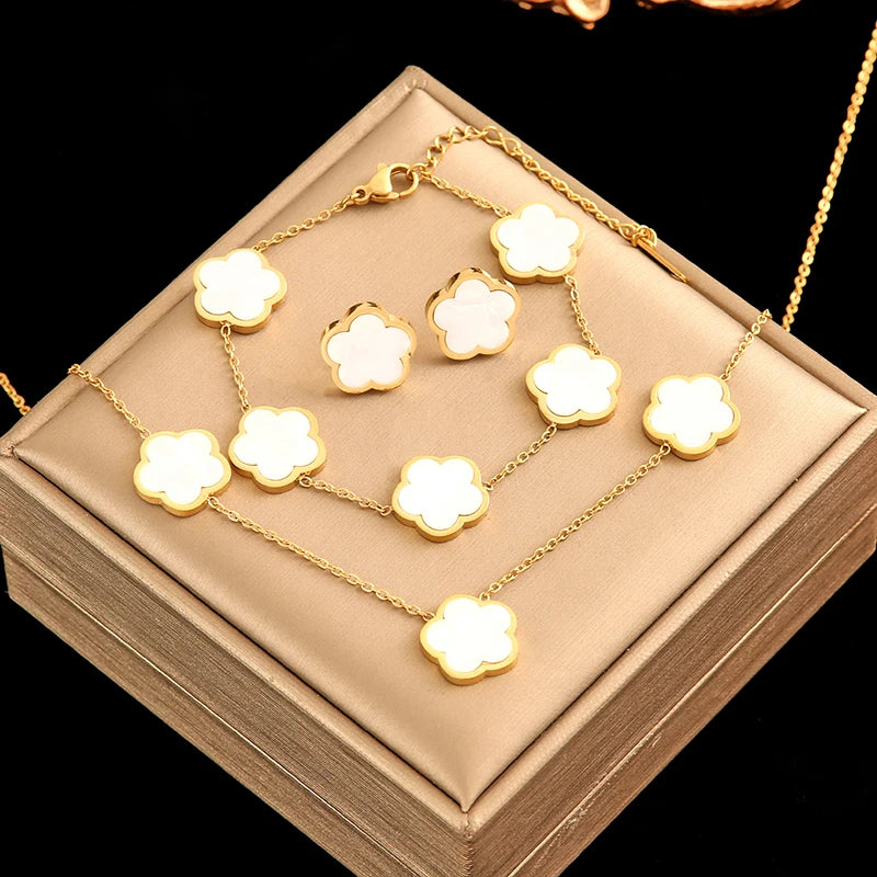 🌸 EILIECK Flower Clover Jewelry Set