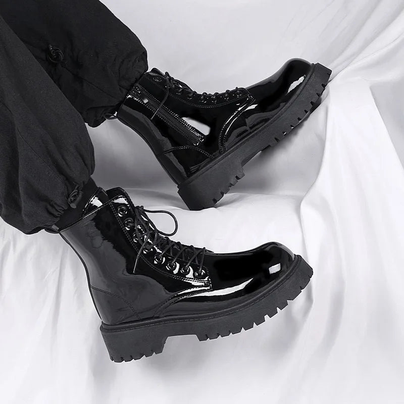 Men's Patent Leather Motorcycle Boots