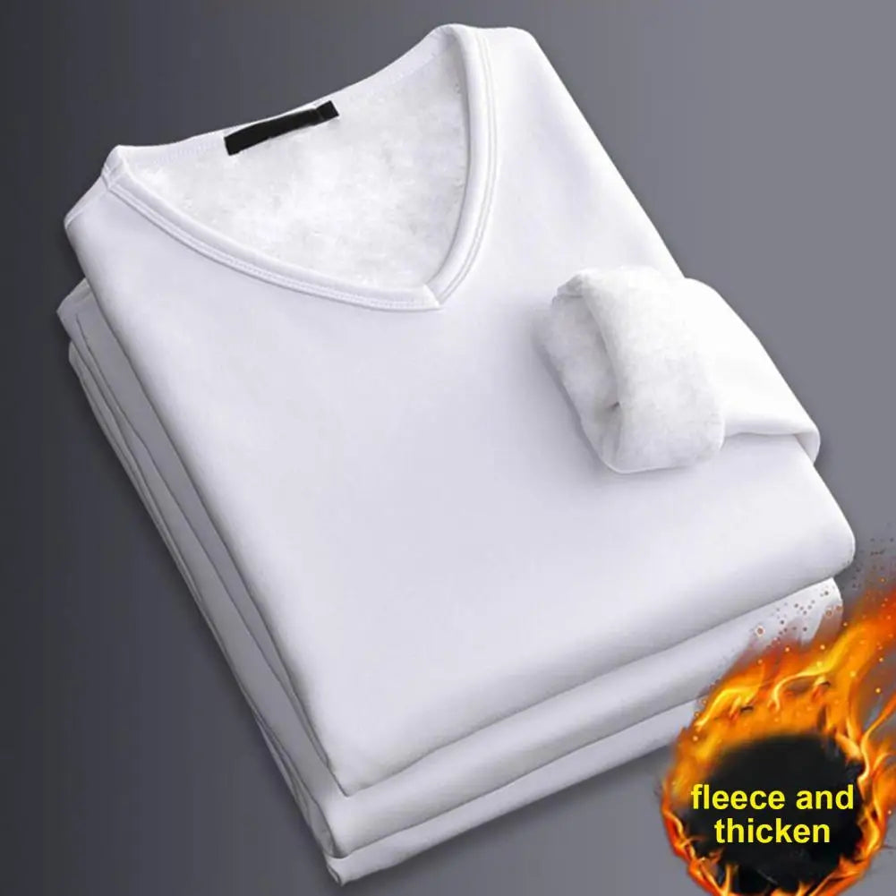 Men's Velvet-Lined V-Neck Long Sleeve Top
