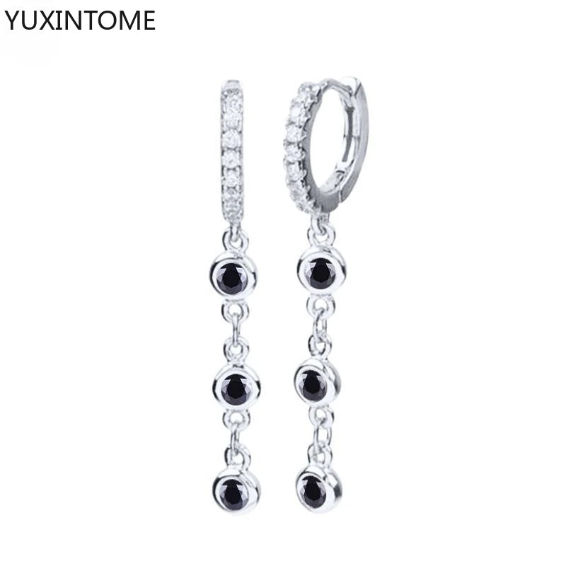 925 Silver Black Zircon Charm Hoops