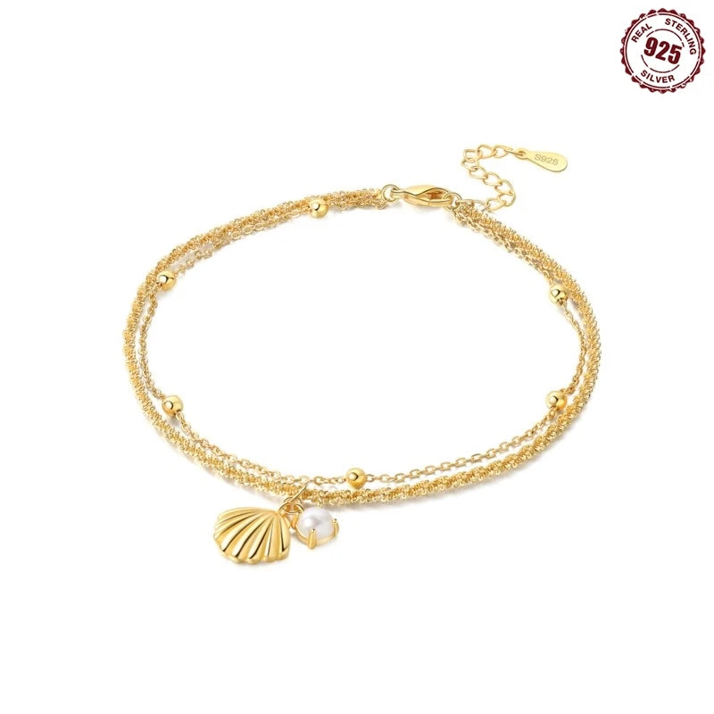Gold-Tone Pearl Shell Anklet