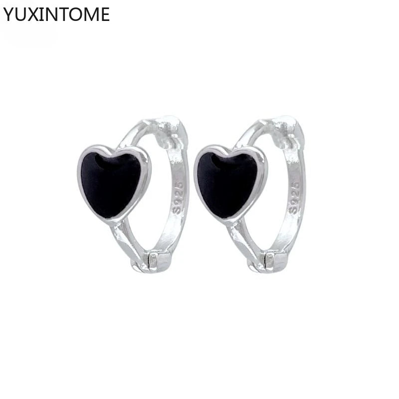 925 Silver Black Zircon Charm Hoops