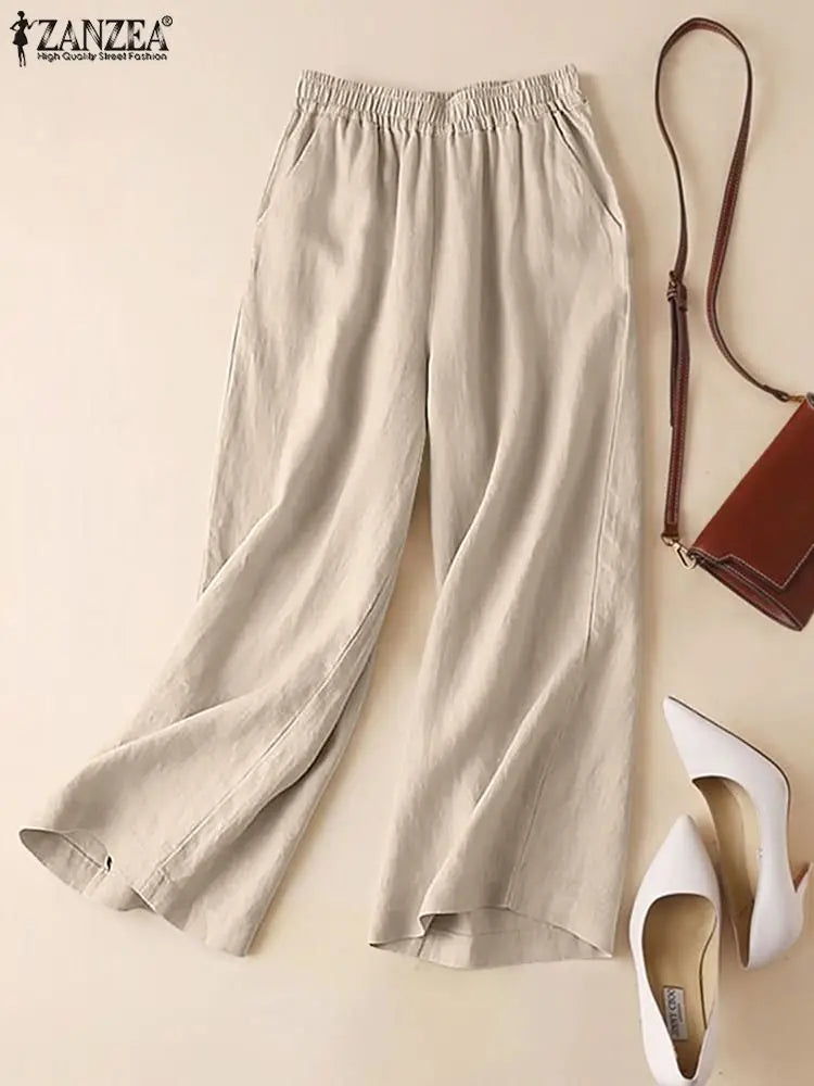 Cotton Elastic Waist Palazzo Pants