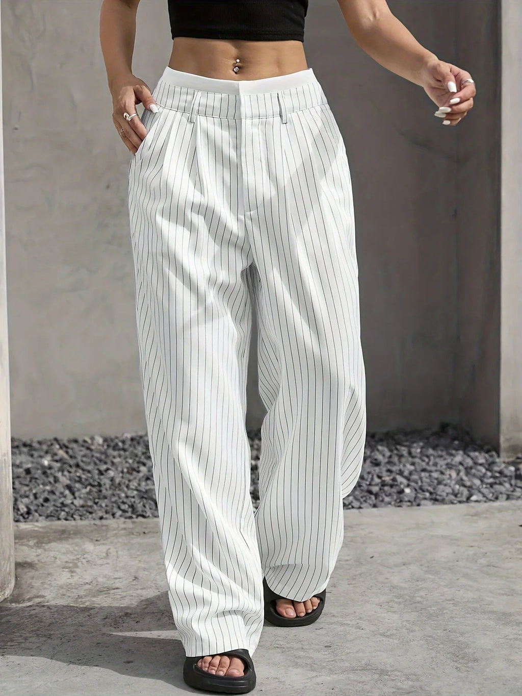 Striped High Waist Wide-Leg Pants