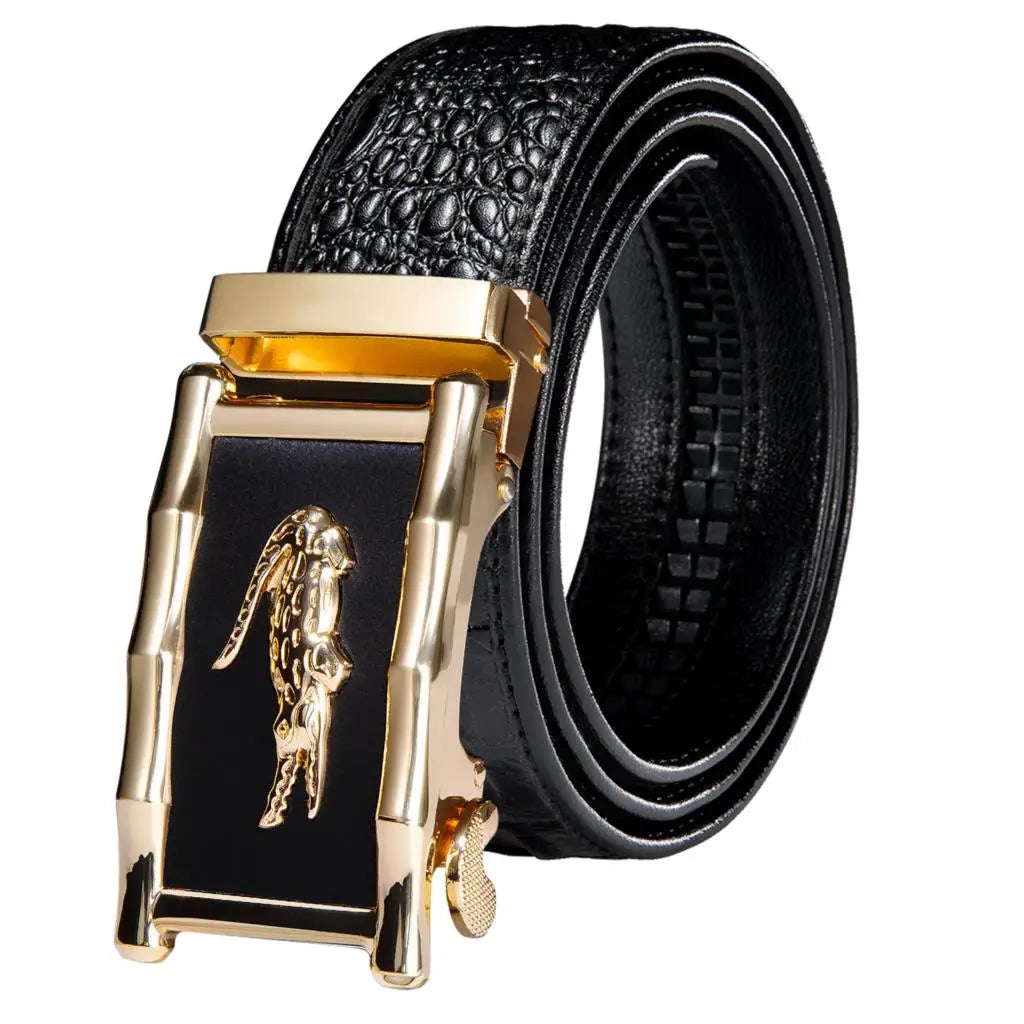Men's Crocodile Leather Belt with Gold Buckle