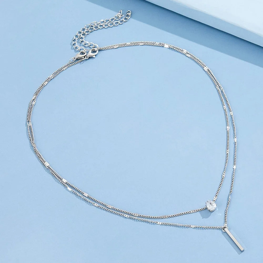 Layered Zircon Pendant Necklace