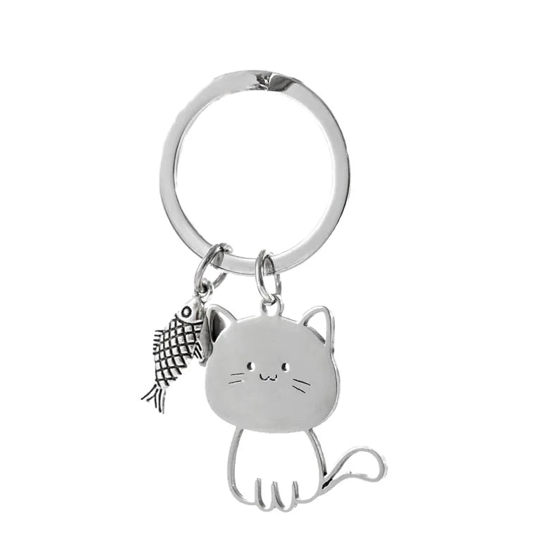 Stainless Steel Cat & Fish Keychain