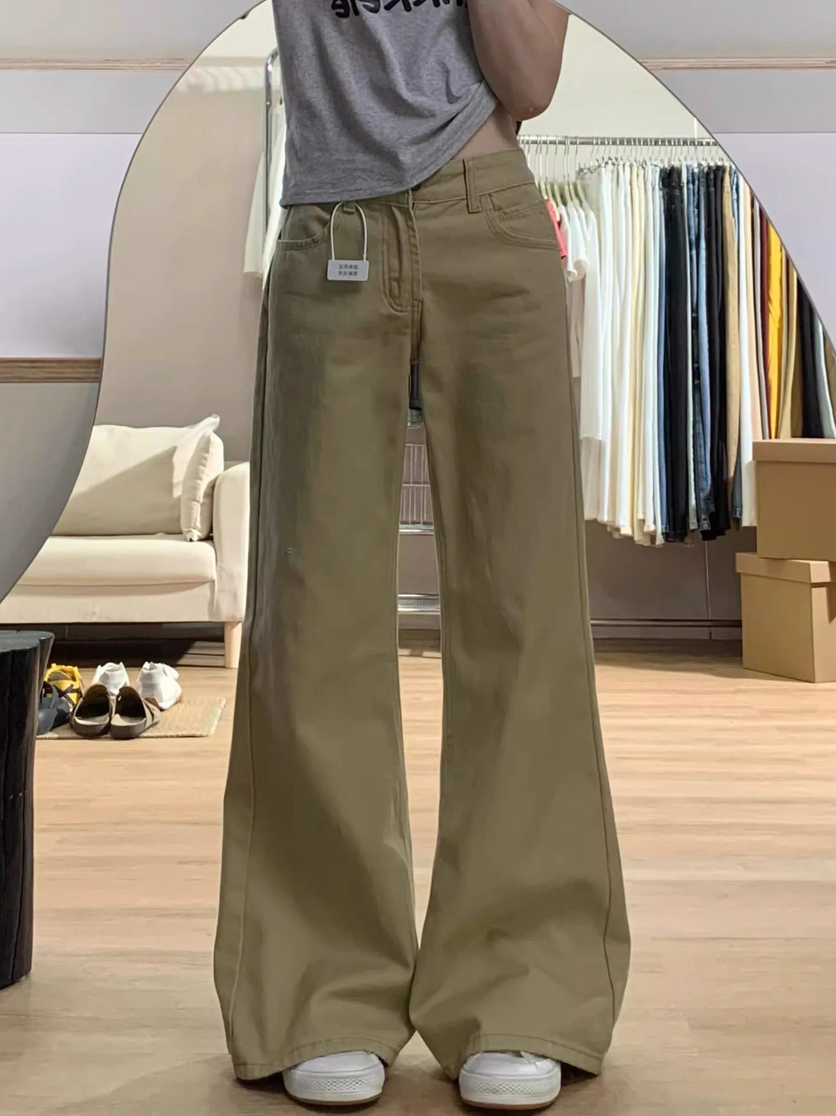 Petite Khaki Slightly Flared Jeans