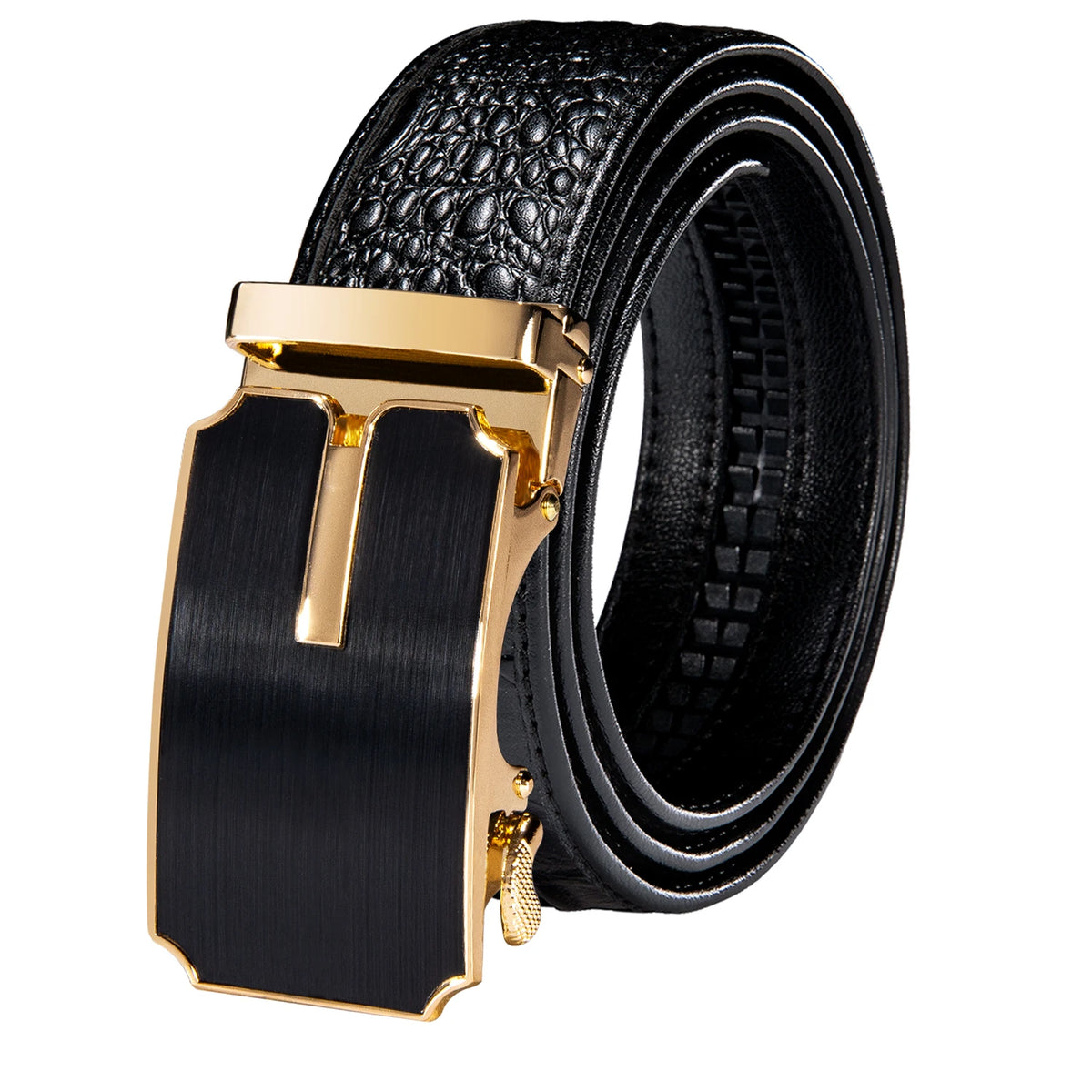 Men's Crocodile Leather Belt with Gold Buckle