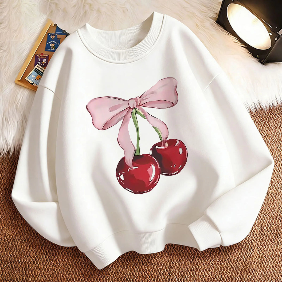 Girls Cherry Bow Sweatshirt