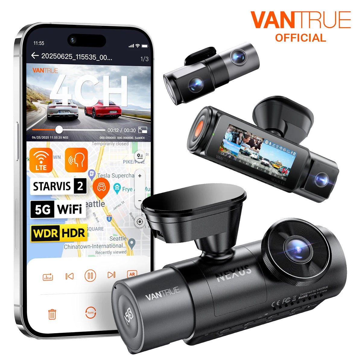 🔄 Vantrue 4-Channel Dash Cam
