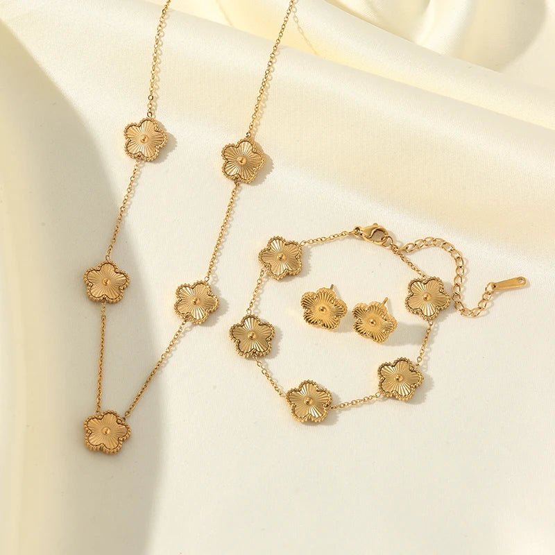 🌸 EILIECK Flower Clover Jewelry Set