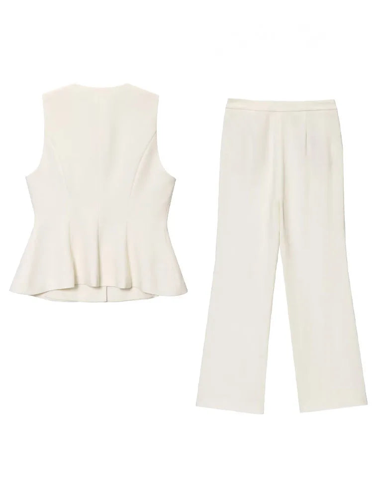 Sleeveless Button Top & Straight Pants Set