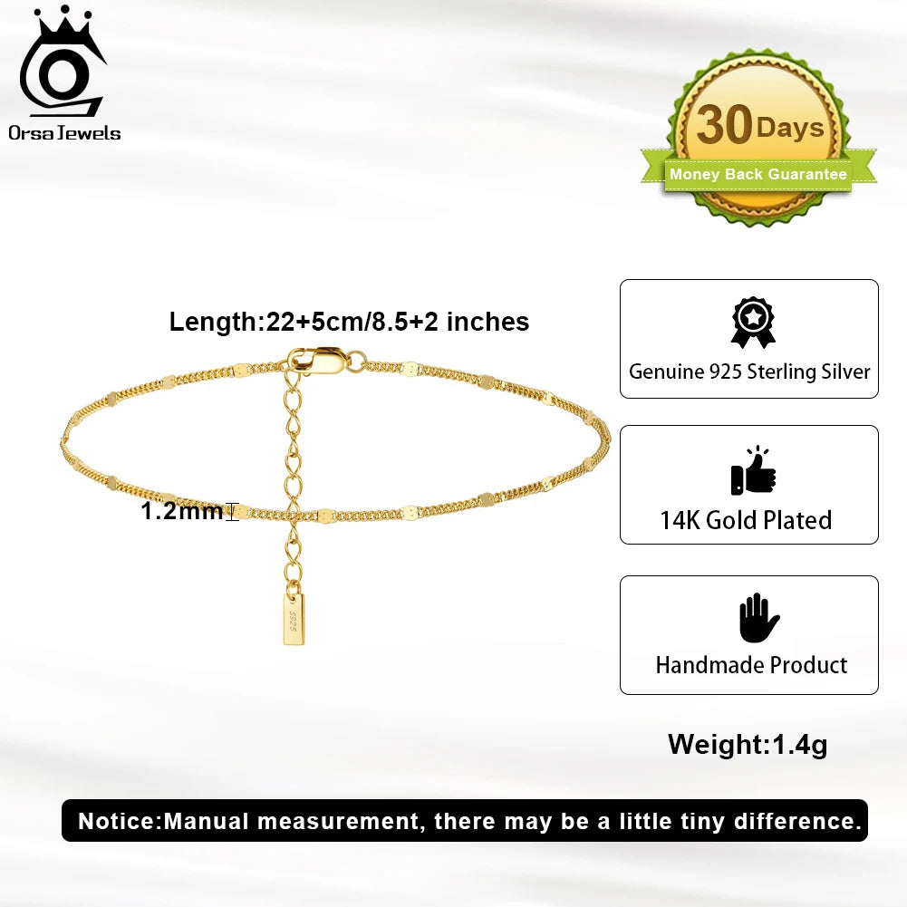 14K Gold 925 Silver Cuban Anklet