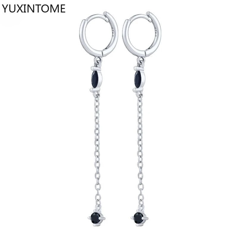 925 Silver Black Zircon Charm Hoops