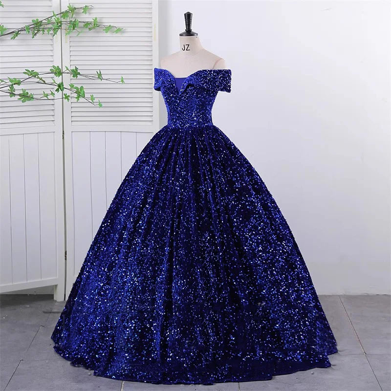 Off-Shoulder Sequin Ball Gown
