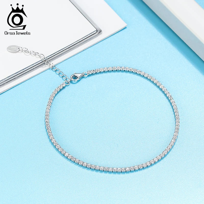 925 Silver CZ Tennis Anklet