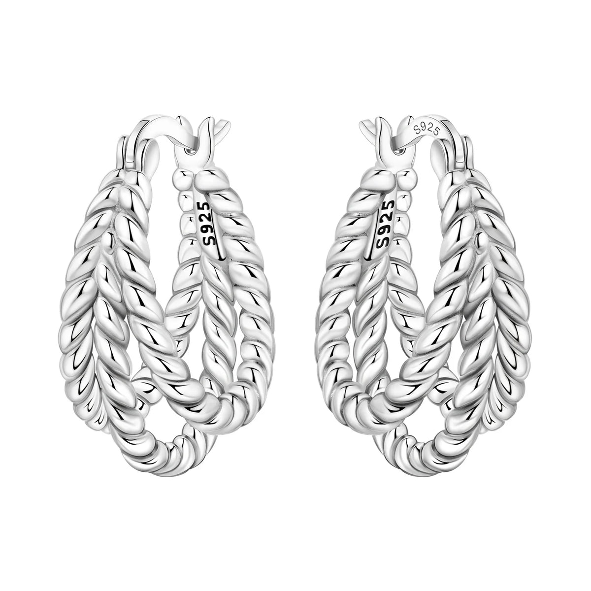 925 Silver Crossed Double Ring Earrings