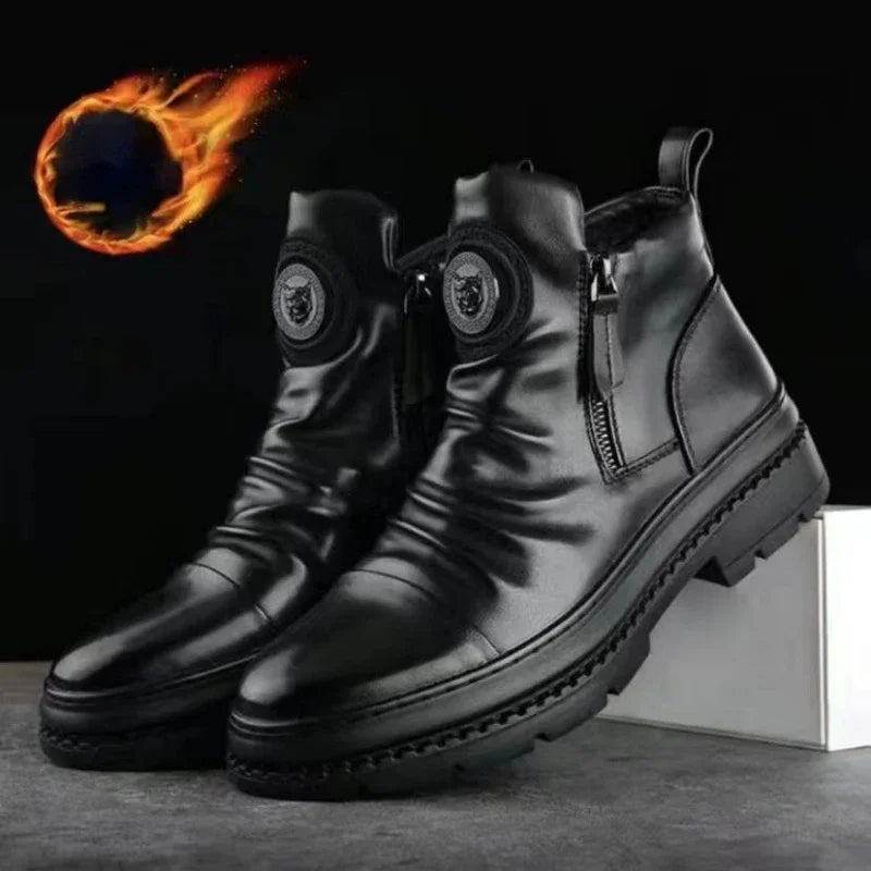 Men's Zip Leather Motorcycle Boots