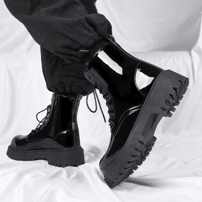 Men's Patent Leather Motorcycle Boots