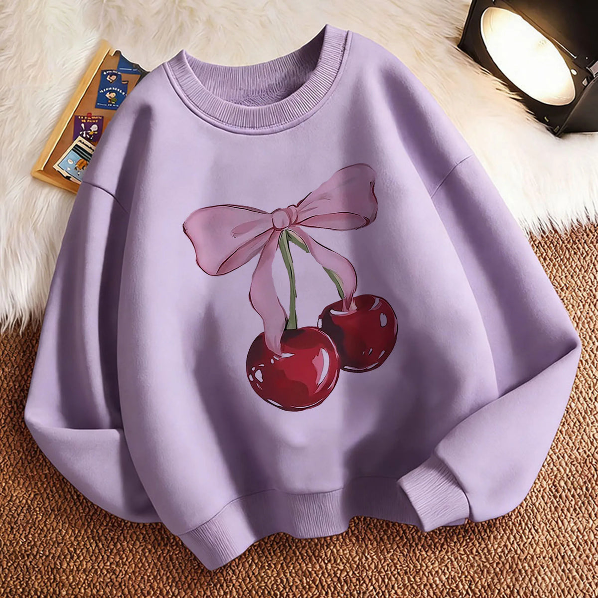 Girls Cherry Bow Sweatshirt