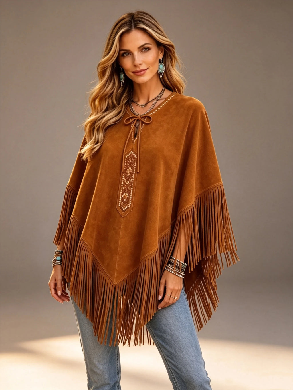 Boho Tassel Patchwork Cape Jacket
