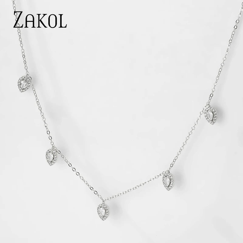 🍃 ZAKOL Leaf Water Drop CZ Choker Necklace