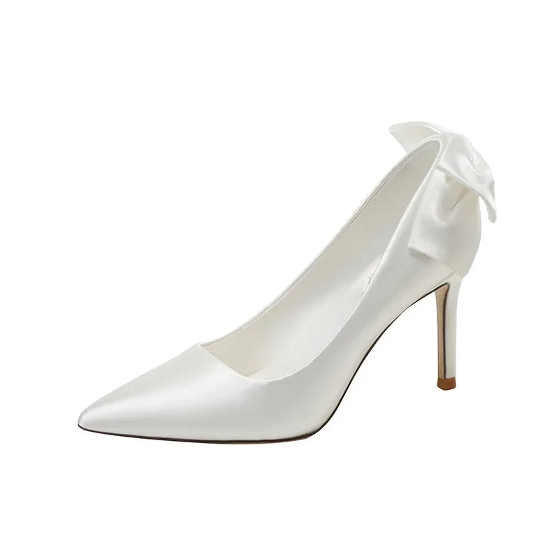 White Bow Bridal High Heels